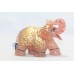 Elephant Figurine Natural Pink Rose Quartz Stone Gold Hand Painted Handmade B390